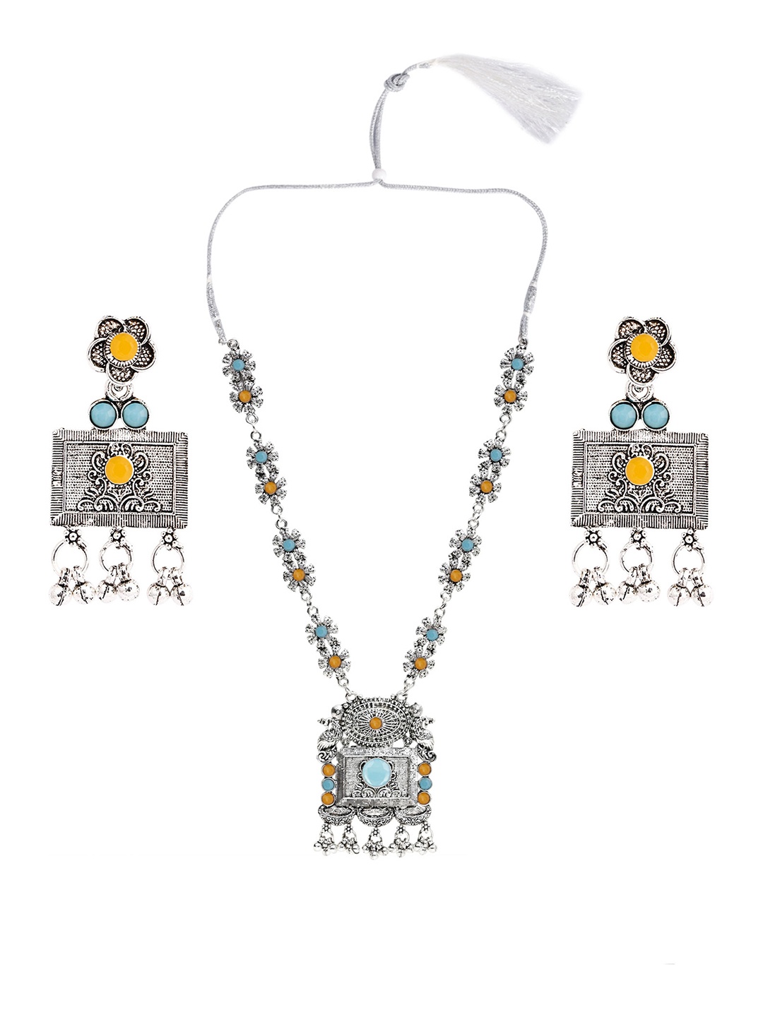 

SUNHARI Silver-Plated Oxidised Jewellery Set, Yellow