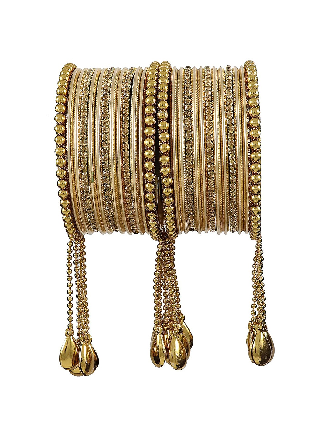 

ZULKA Set Of 26 Metal Zircon Studded Latkan Bangles, Multi