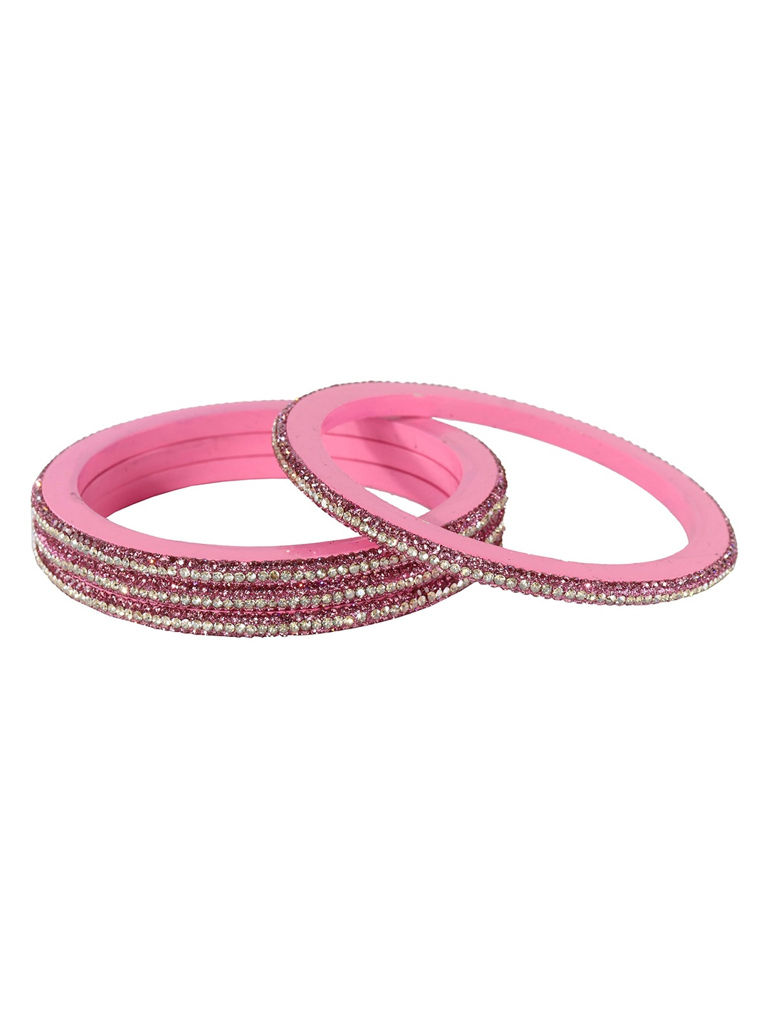 

ZULKA Pack Of 4 Zircon Diamond Stone Traditional Lac Bangles, Pink
