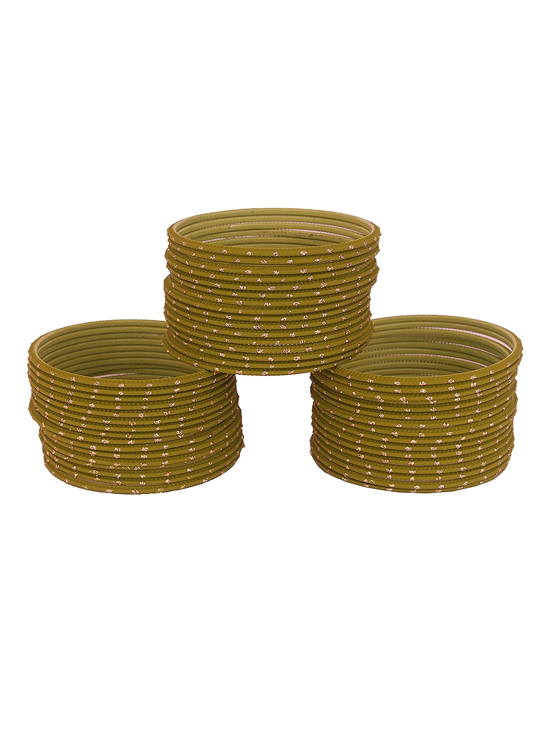 

ZULKA Set of 48 Traditional Plain Metal with Polka Dots Bangles, Olive