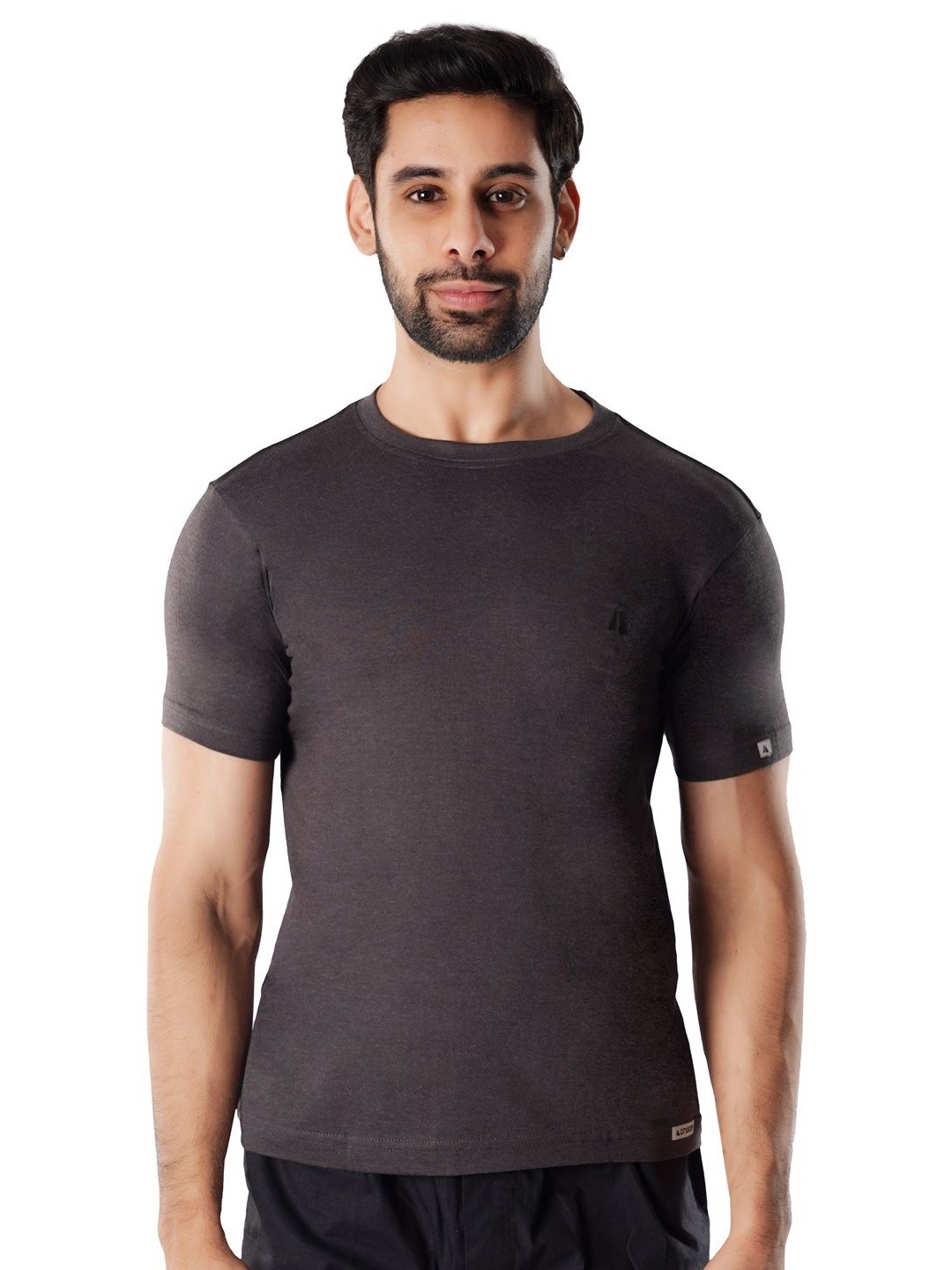 

Crusoe Men Solid Round Neck Cotton T-shirt, Charcoal