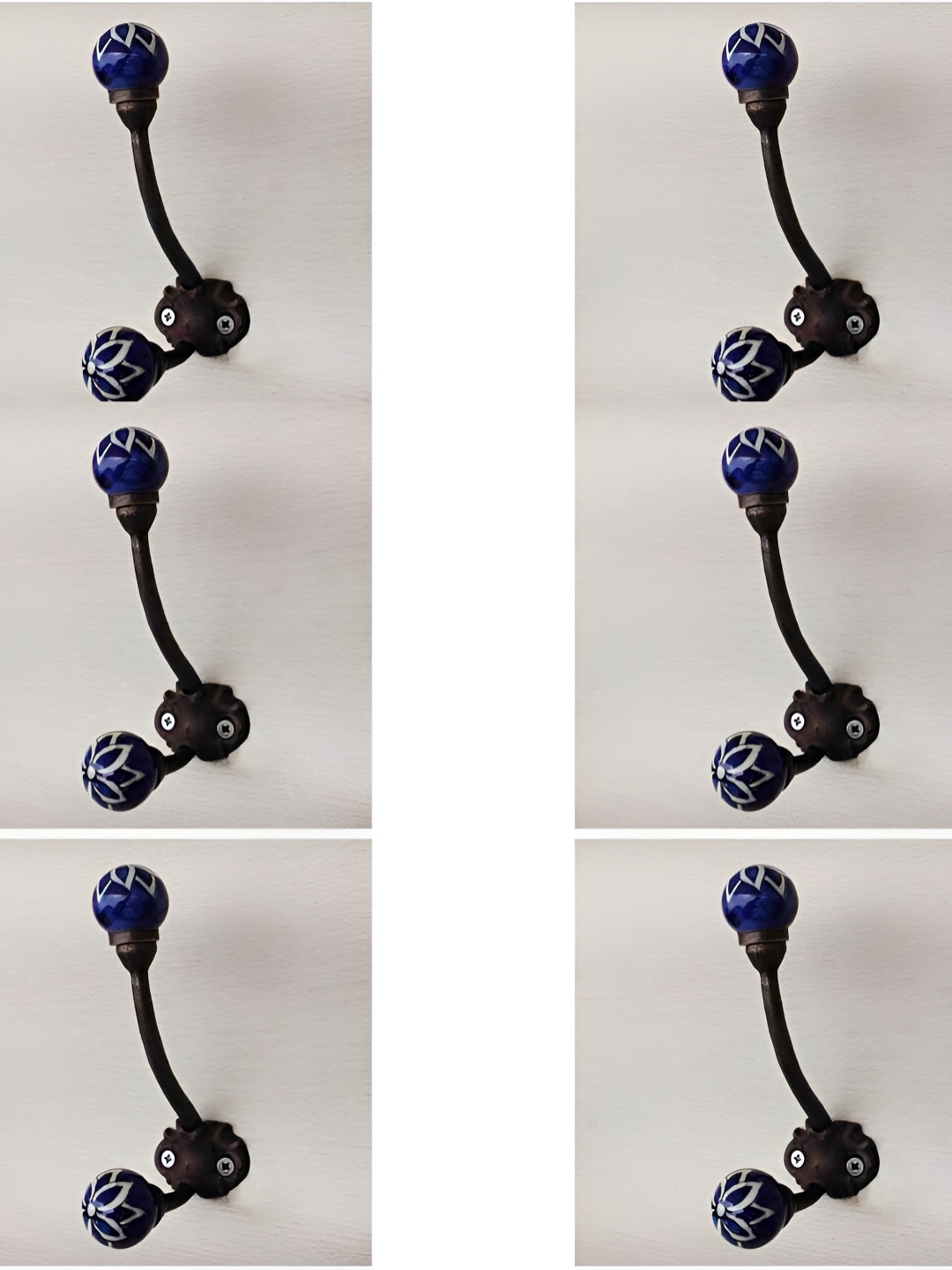 

IndianShelf Blue & White 6 Pieces Floral Printed Ceramic Wall Hooks