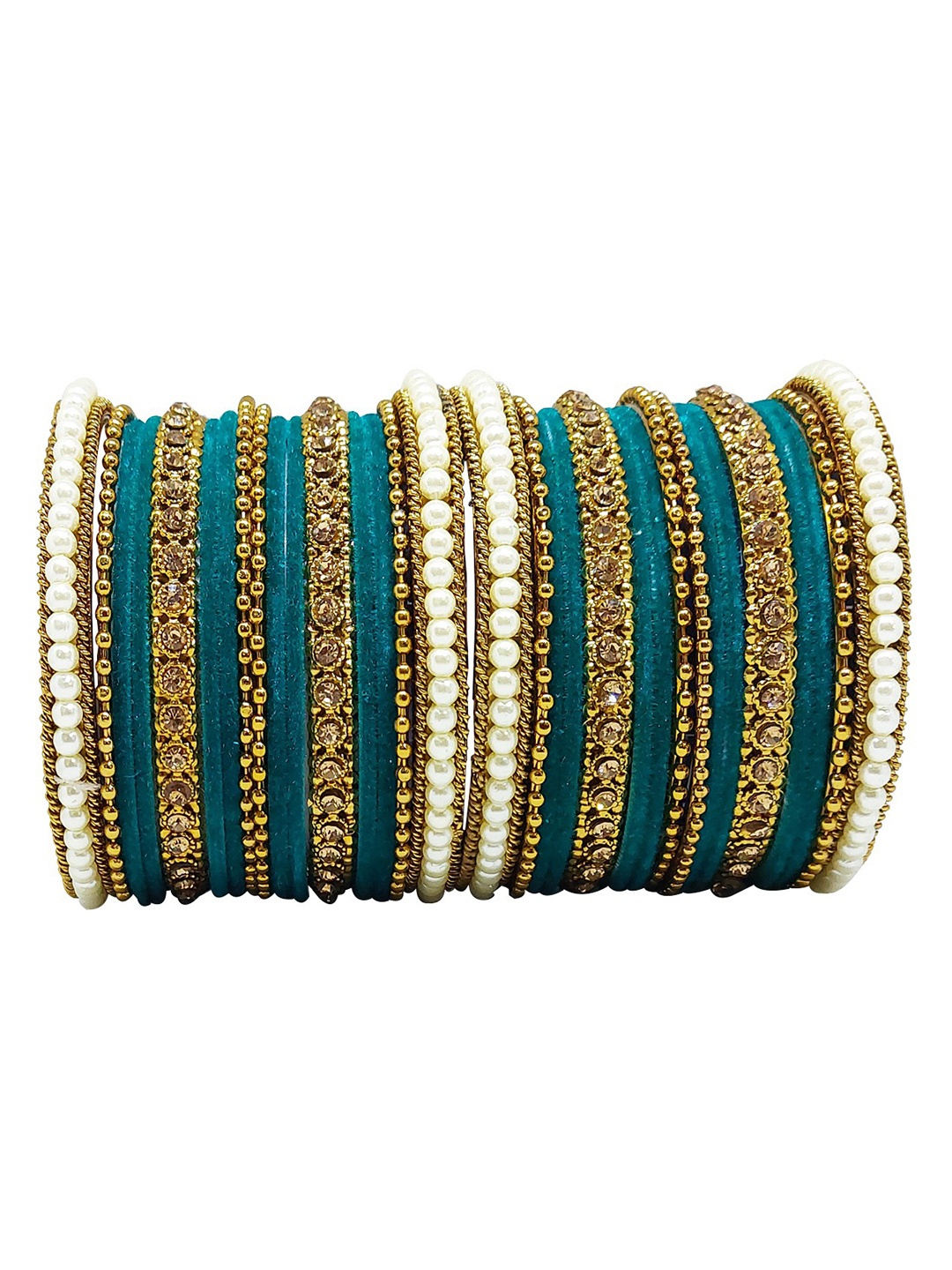 

CHRISHAN Pack Of 32 Artificial Stones and Beads Studded & Beaded Bangles, Gold