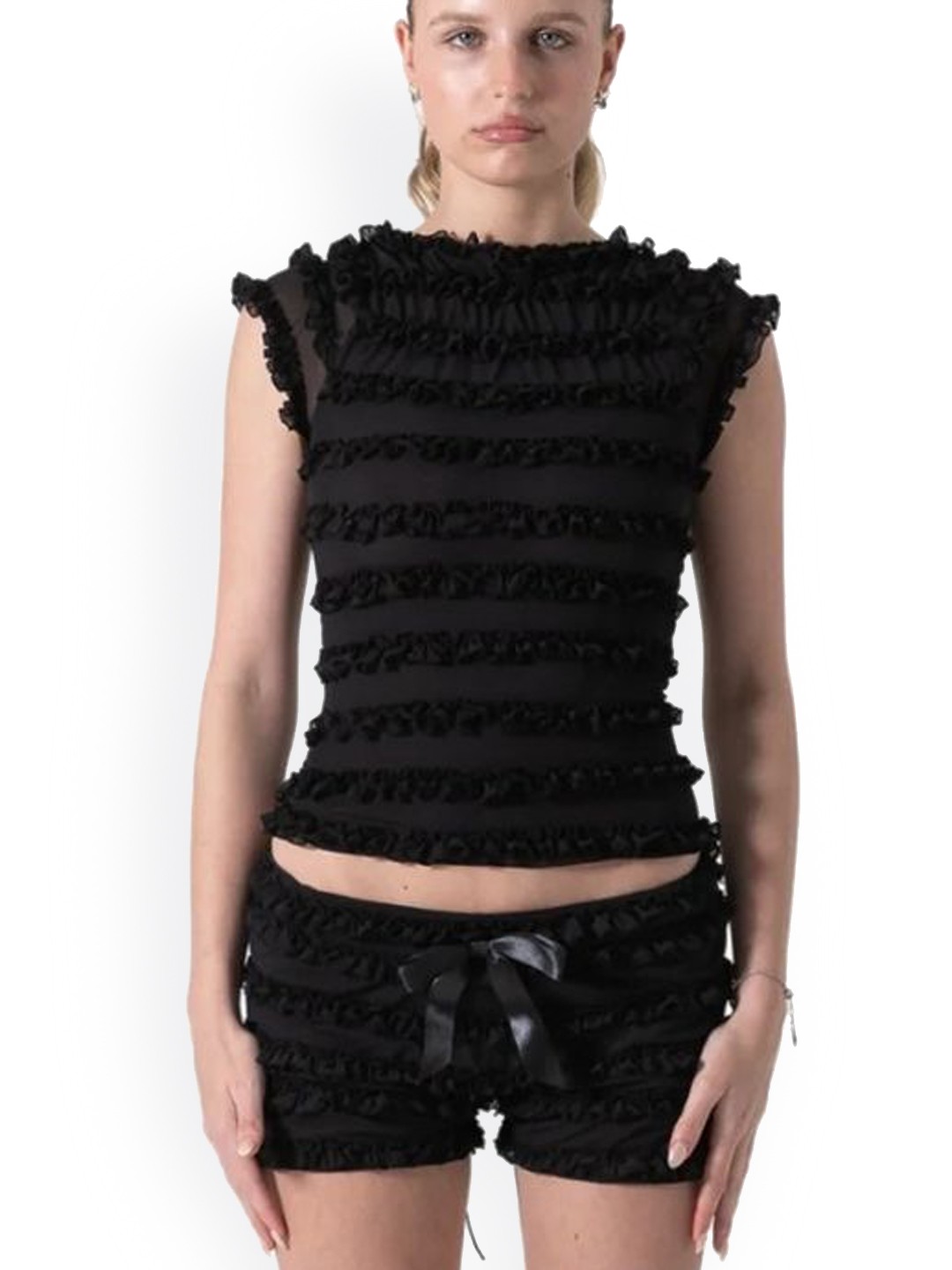 

LULU & SKY Round Neck Sleeveless Top With Shorts, Black