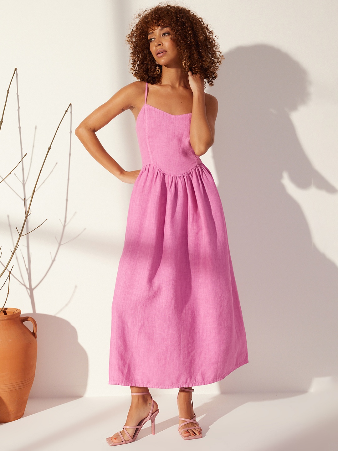 

Trendyol Linen A-Line Maxi Dress, Na