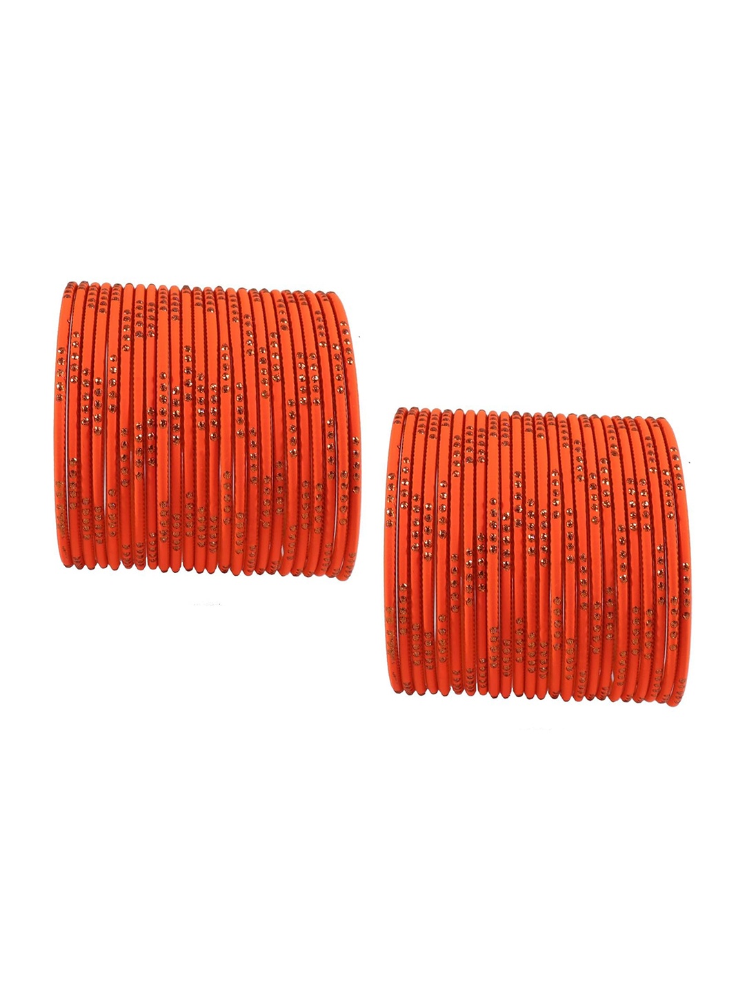 

ZULKA Set of 48 Metal with Glitter Polka Dots & Cutting Design Stylish Bangles, Orange