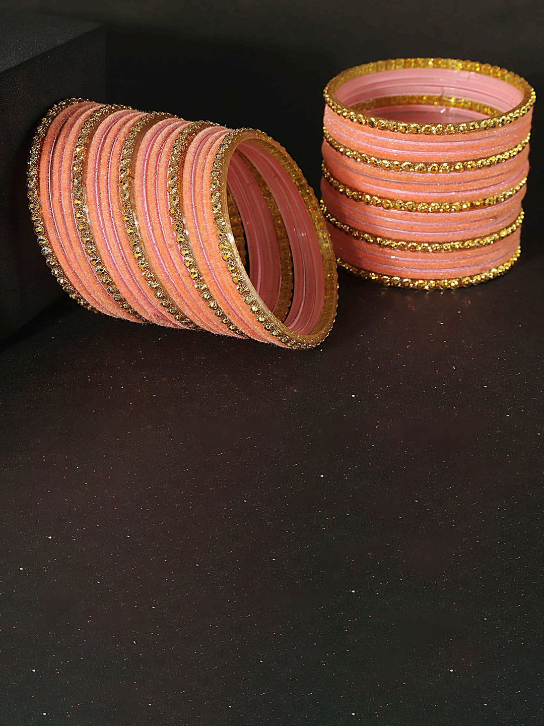 

ZULKA Set Of 34 Beaded Velvet Bangles, Peach