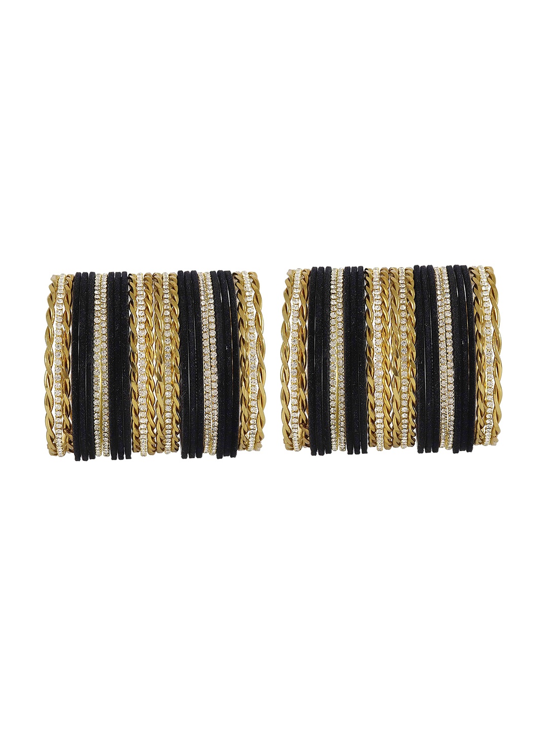 

ZULKA Set of 28 Artificial Stones and Beads Studded Bangles, Black