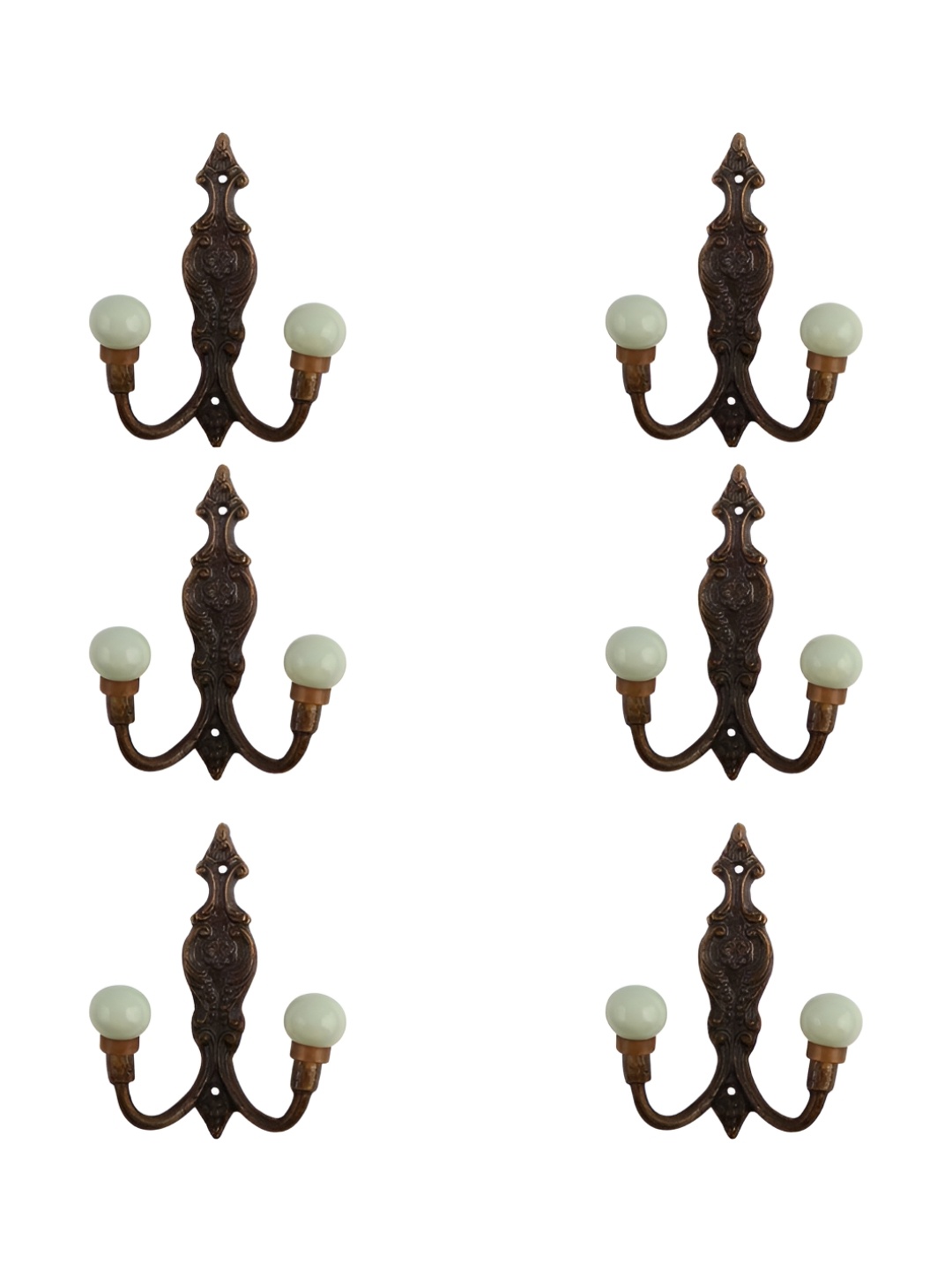 

IndianShelf White & Bronze Toned 6 Pcs Ceramic Wall Hooks