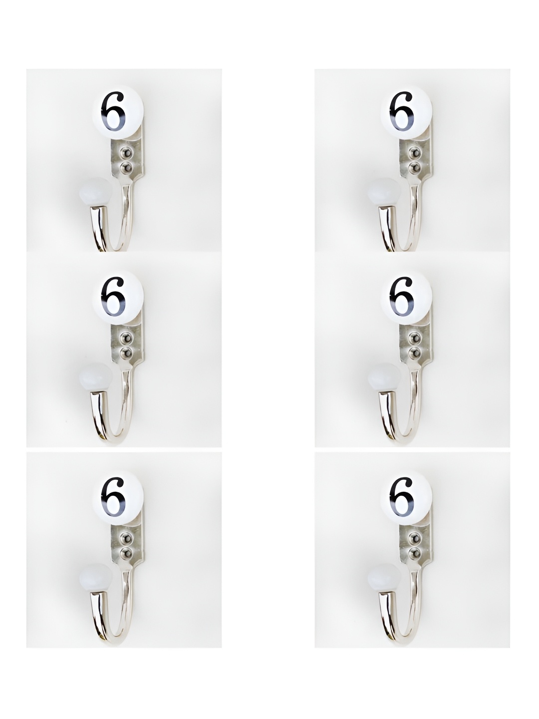 

IndianShelf White 6 Pieces Ceramic Number 6 Key Hooks Hangers For Clothes Wall Mounted