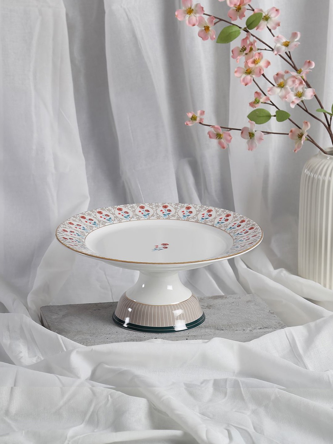 

India Circus by Krsnaa Mehta White & Orange Colored Printed Cake Stand