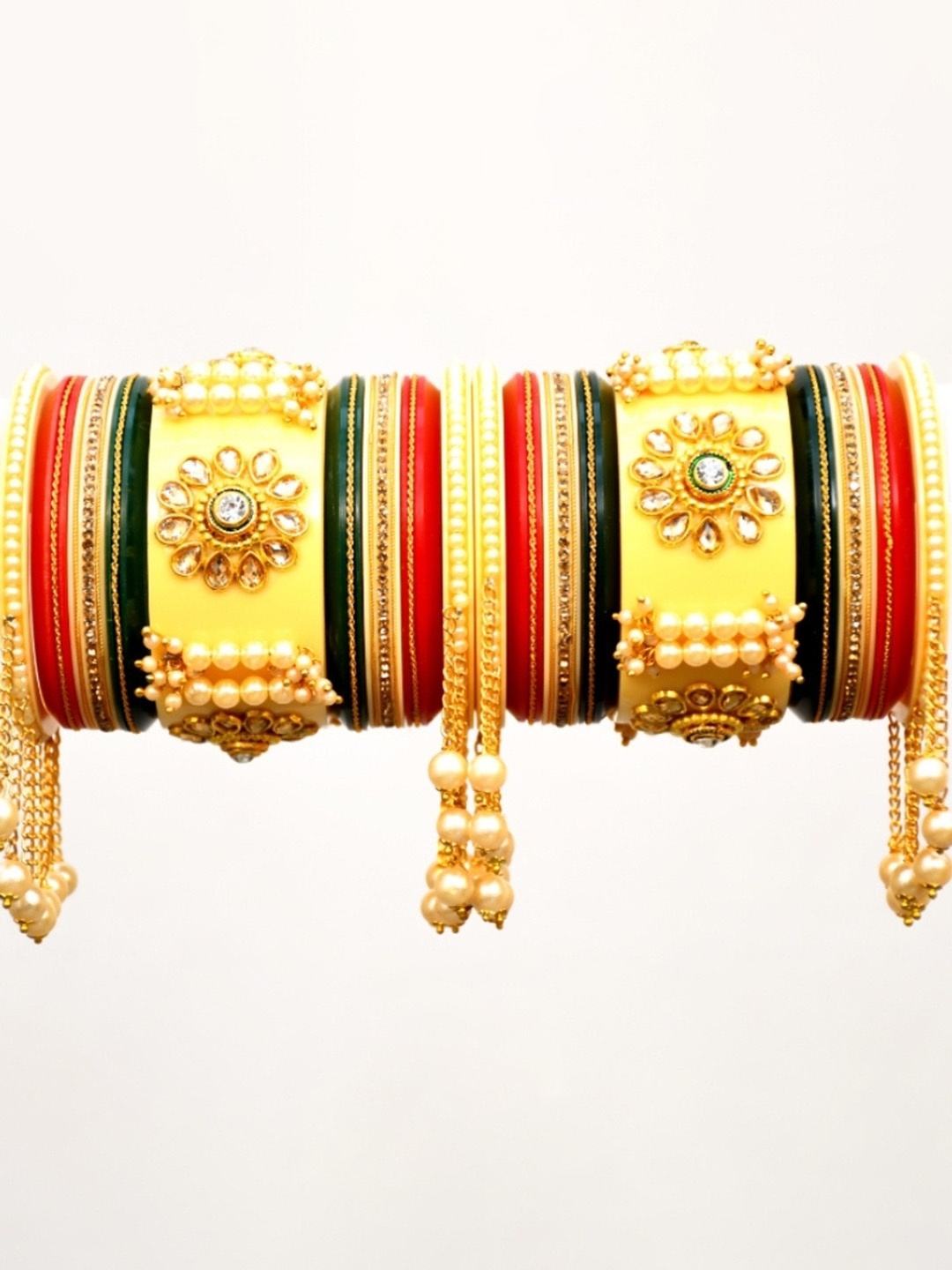 

Align Set Of 2 Gold-Plated Stone Studded & Beaded Chuda Bangles