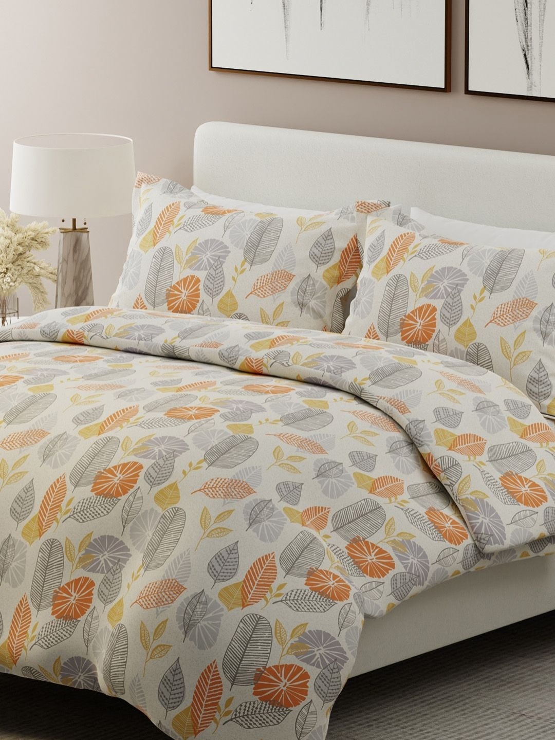 

Boutique Living India Grey Floral 200 TC Cotton King Bedsheet Set 2.74 m x 2.74 m