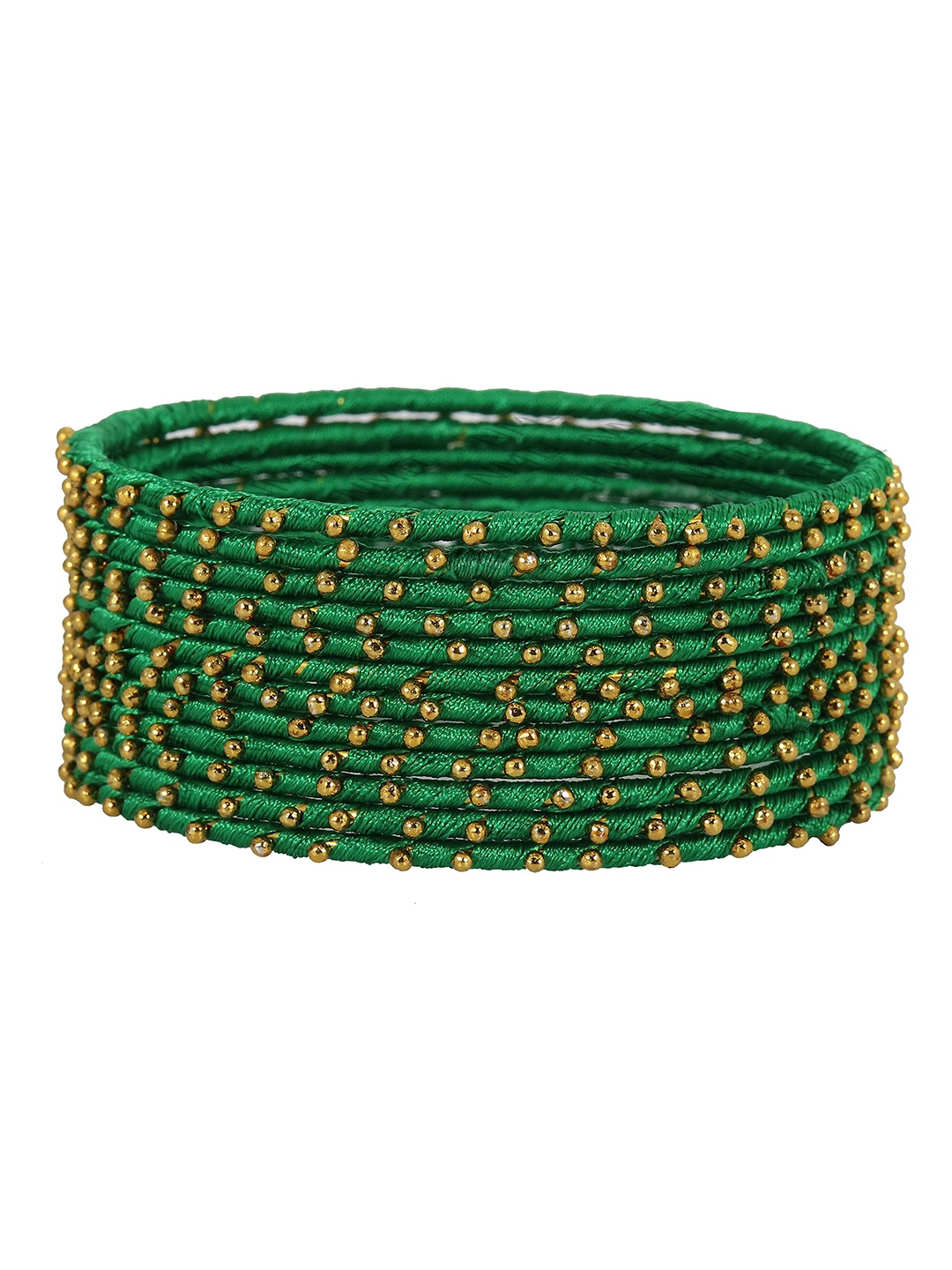 

ZULKA Set Of 12 Silk Thread Ball Stone Bangles, Green