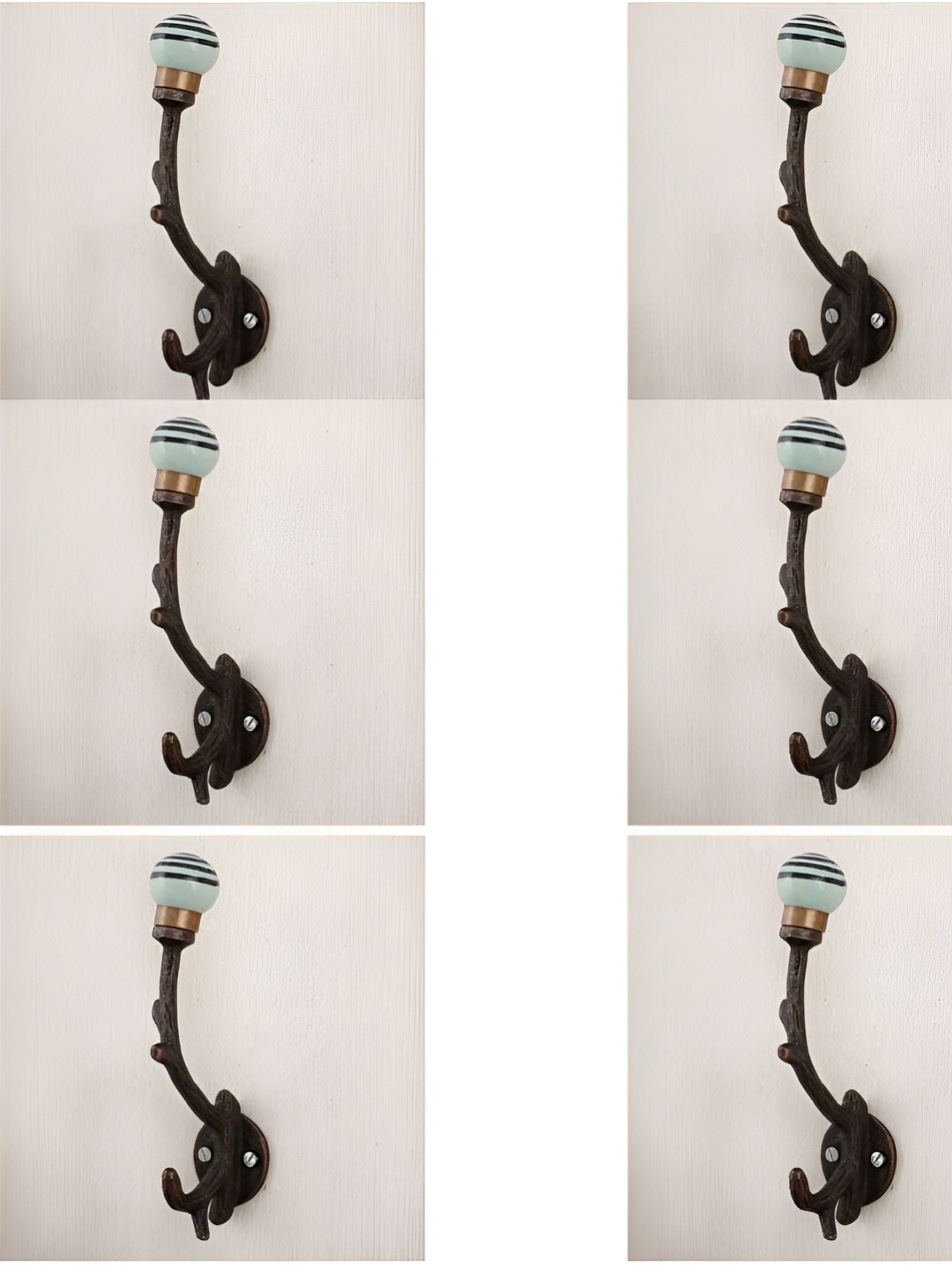

IndianShelf Green & Black 6 Pieces Ceramic Strip Tree Cloth Hangers Coat Hooks