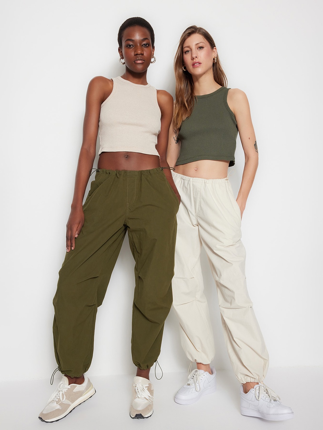 

Trendyol Pack of 2 Ribbed Fitted Crop Tops, Beige