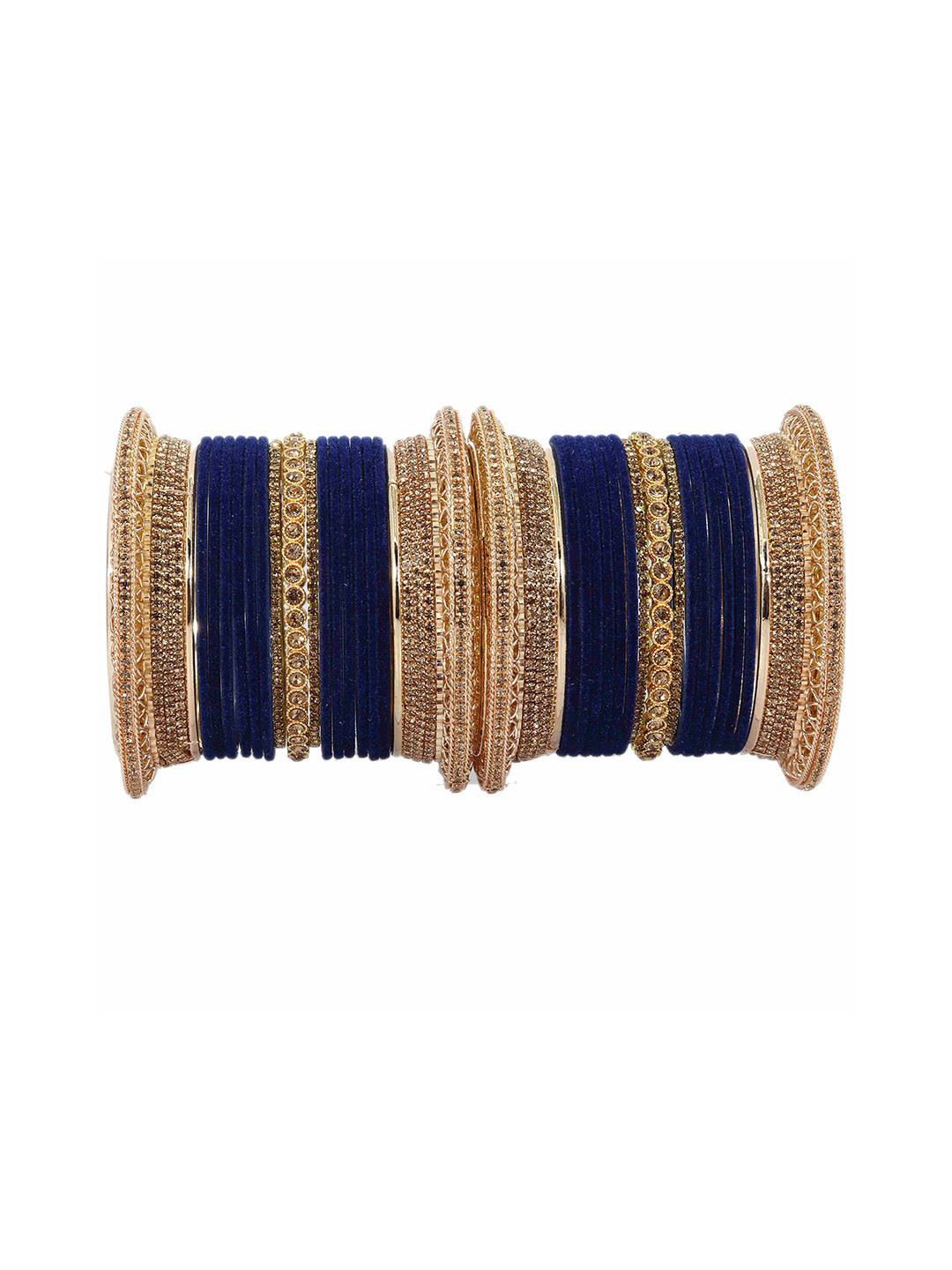 

ZULKA Set of 34 Alloy with Base Metal and Studded Zircon Gemstone Velvet Bangles, Blue