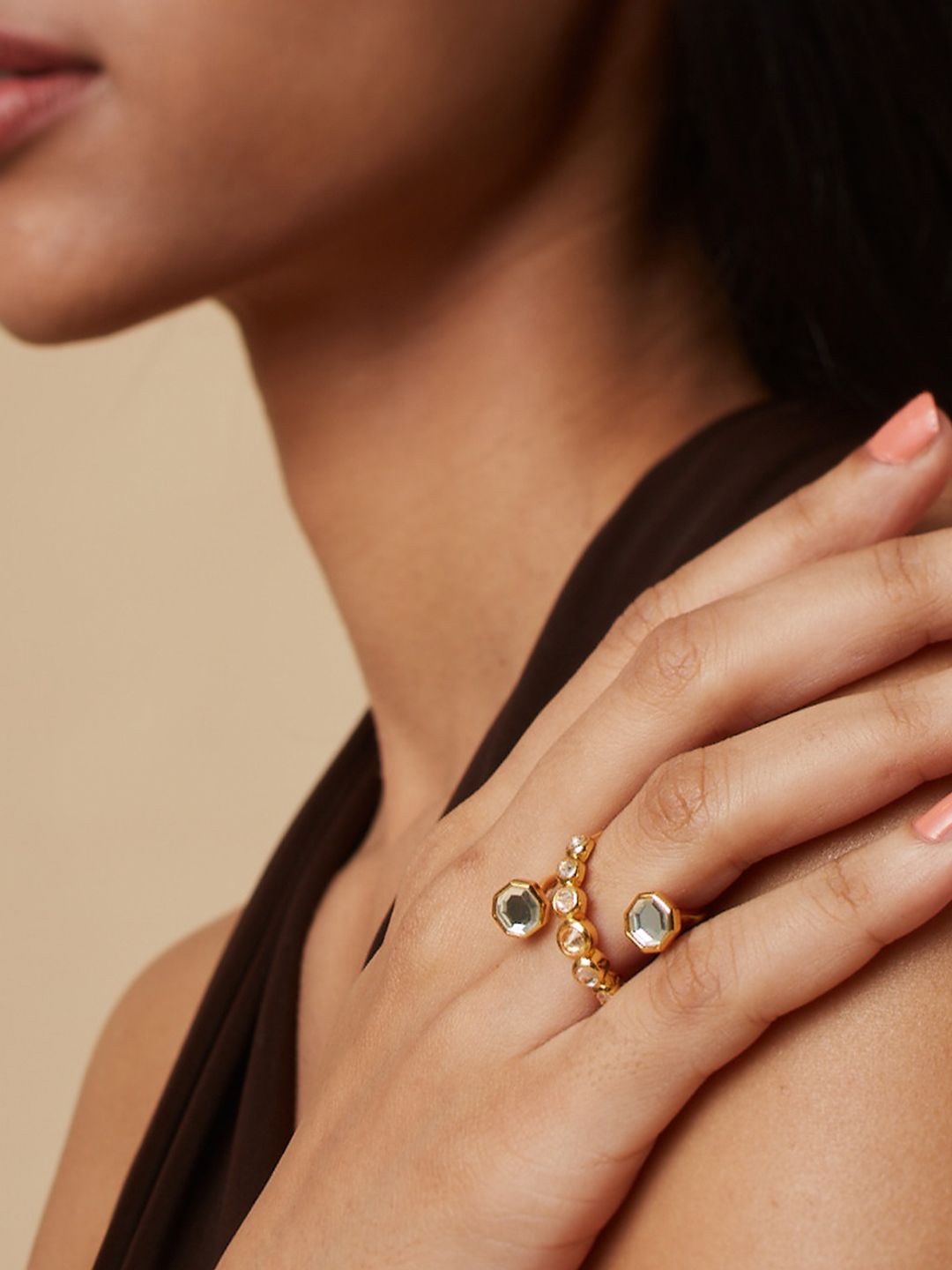 

Isharya Gold Plated Mirror Studded Adjustable Finger Ring