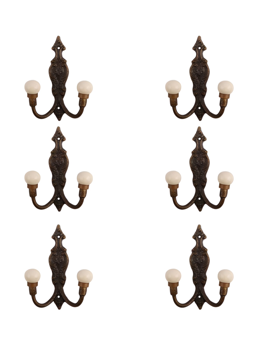 

IndianShelf White & Bronze 6 Pieces Textured Ceramic Wall Hooks