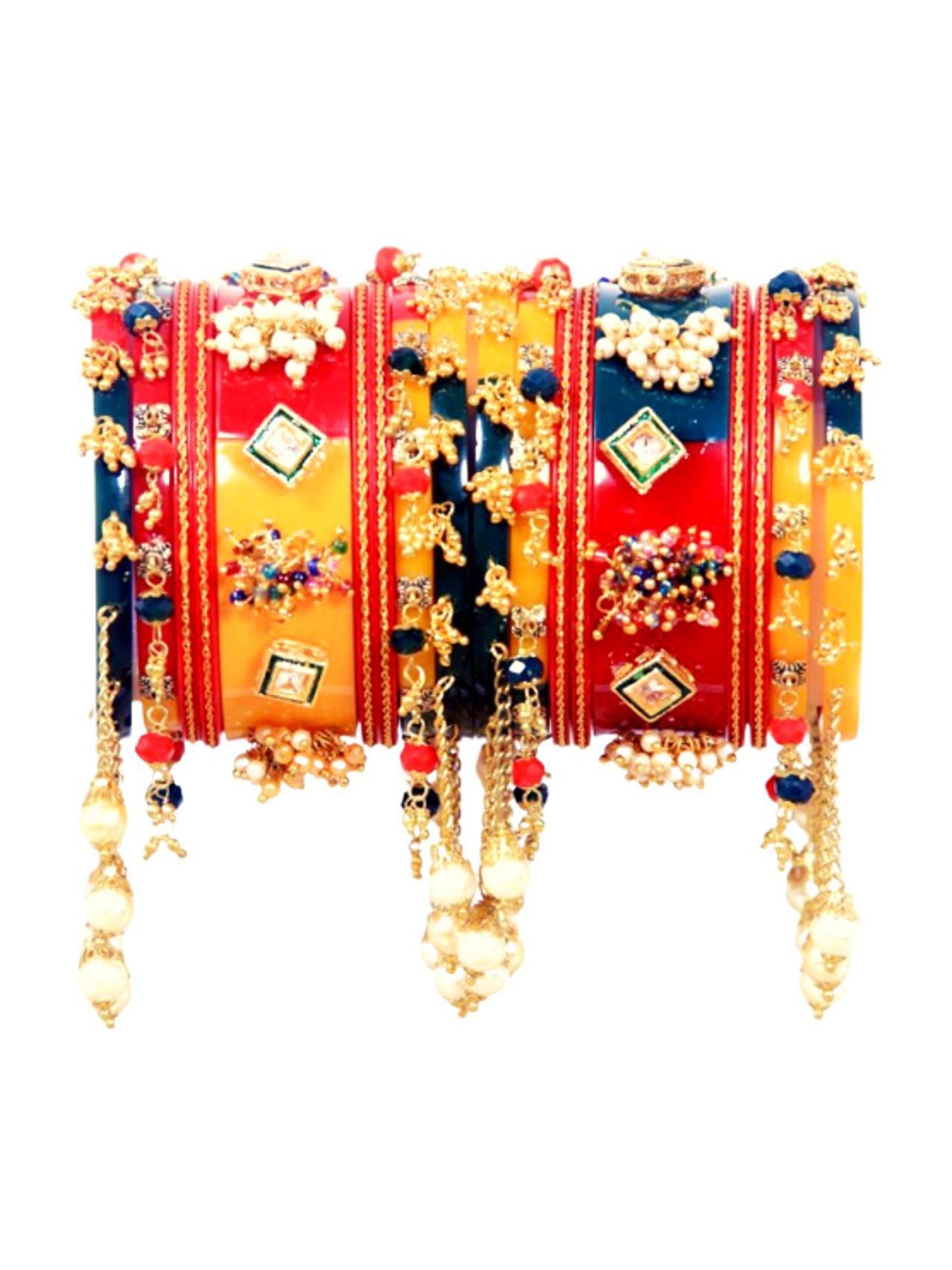 

Align Set Of 2 Stone Studded & Beaded Chuda Bangles, Gold