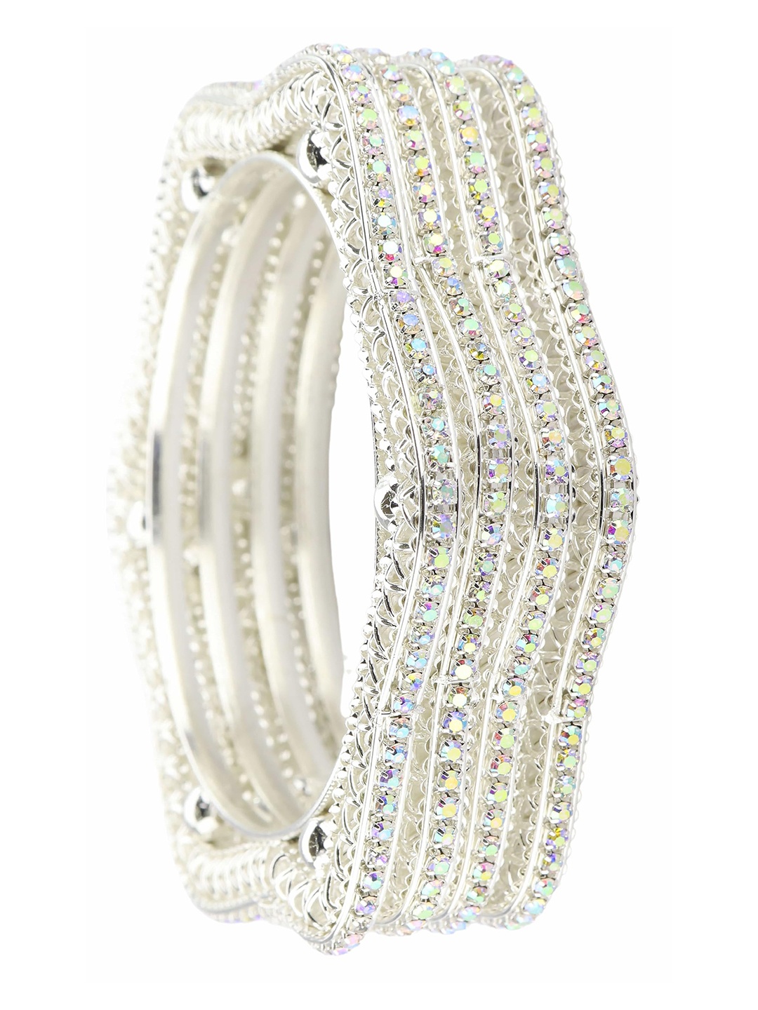 

ZULKA Set of 4 Star Design with Zircon Diamond Metal Bangles, Silver
