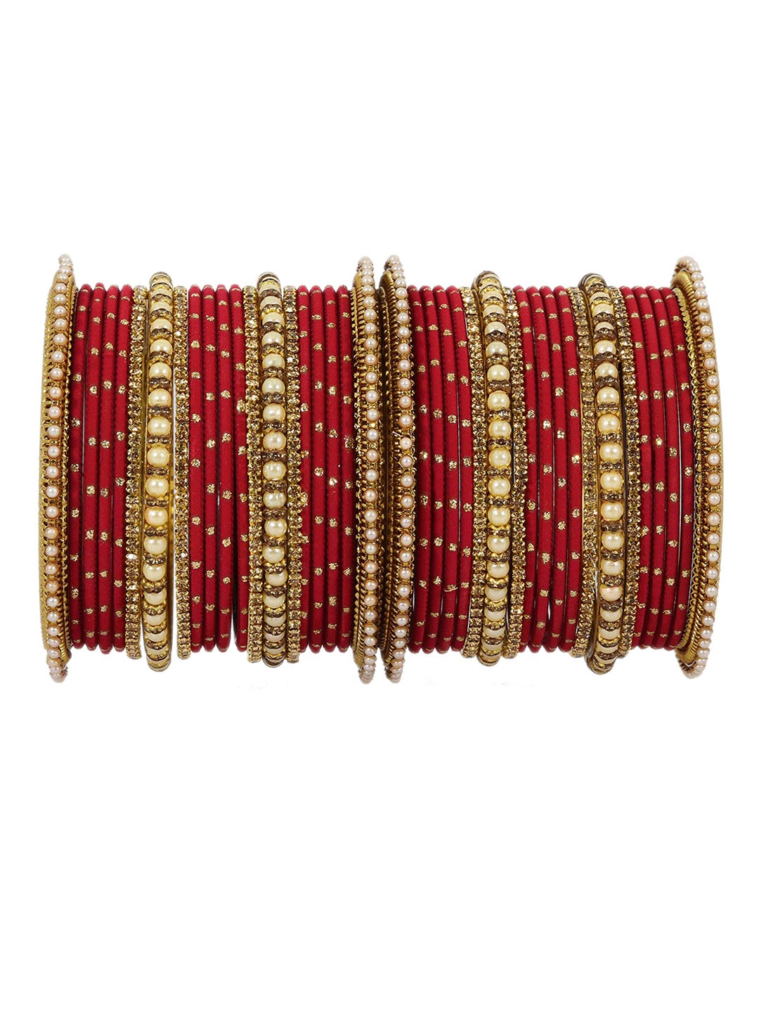 

ZULKA Set Of 40 Gold-Toned Stone-Studded & Beaded Bangles, Maroon