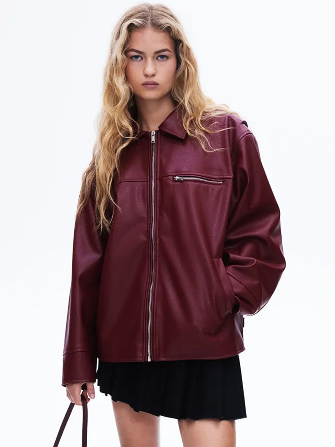 

LULU & SKY Women Longline Biker Jacket with Embroidered, Red