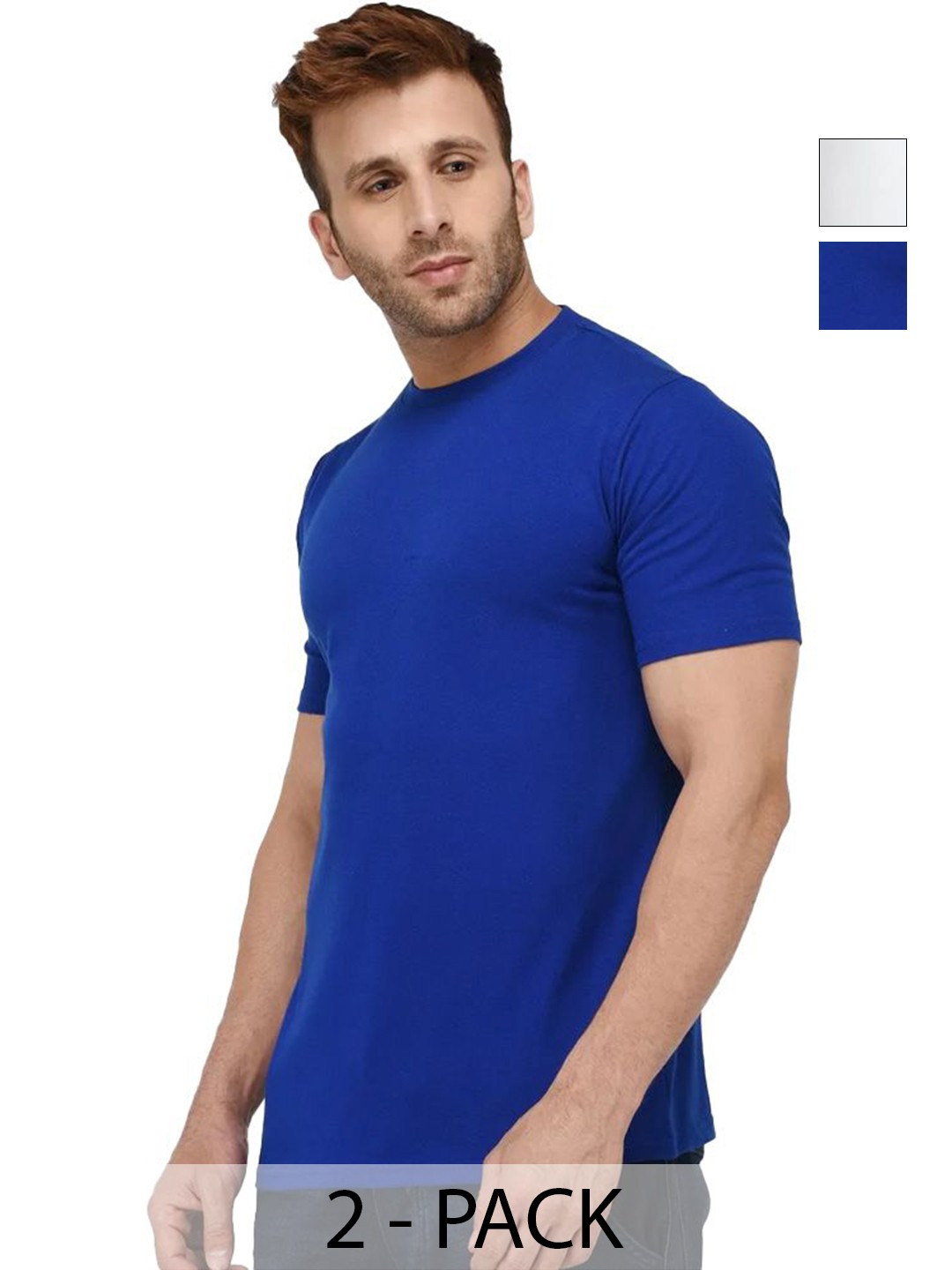 

VIXENLY Men Pack Of 2 Solid Round Neck Cotton T-shirts, Blue