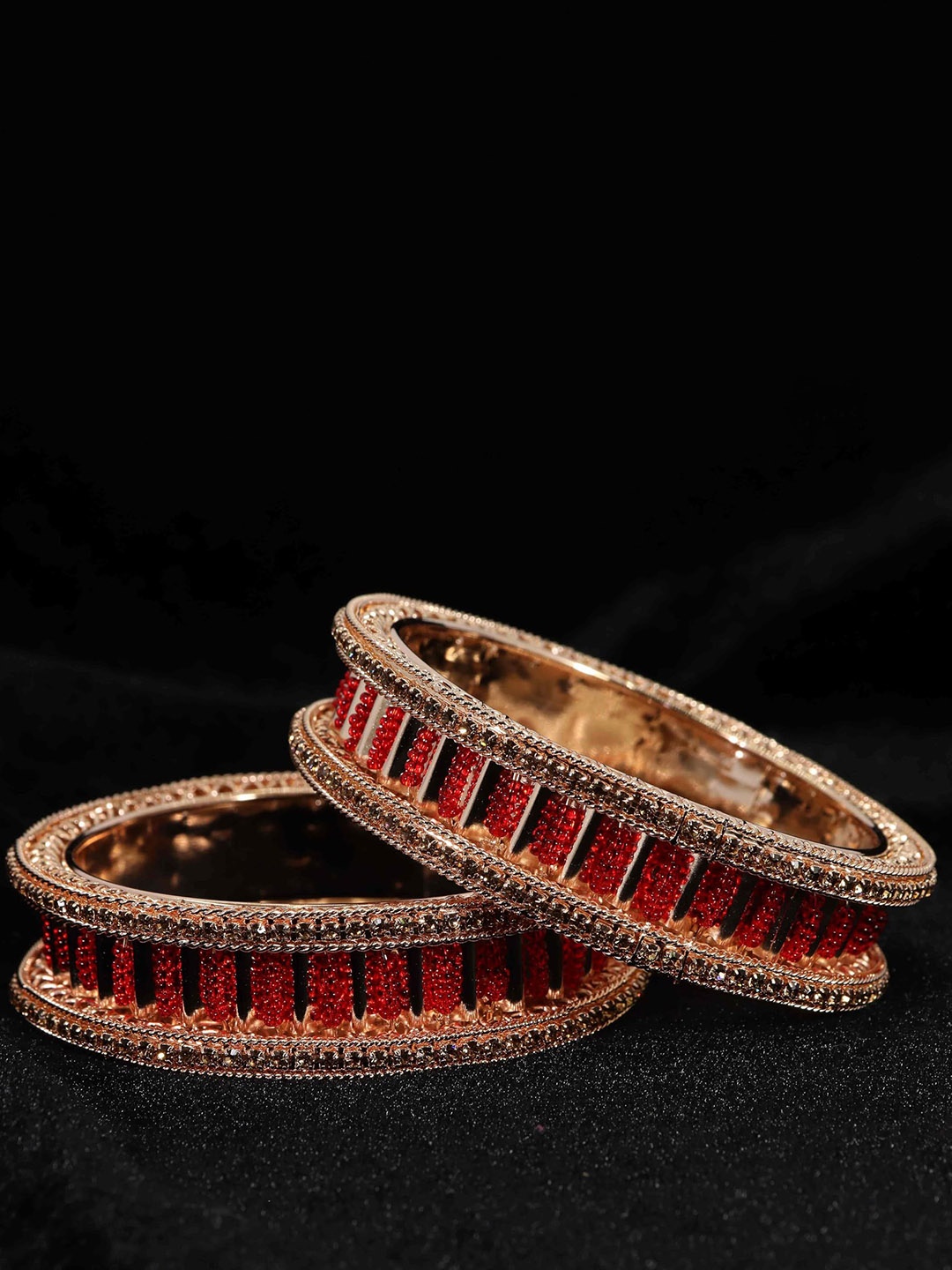 

ZULKA Set of 2 Gold-Plated Artificial Stones and Beads Studded Bangles, Red