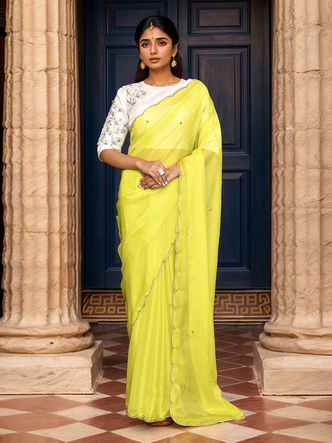 

Samyukta Singhania Embroidered Organza Saree, Yellow