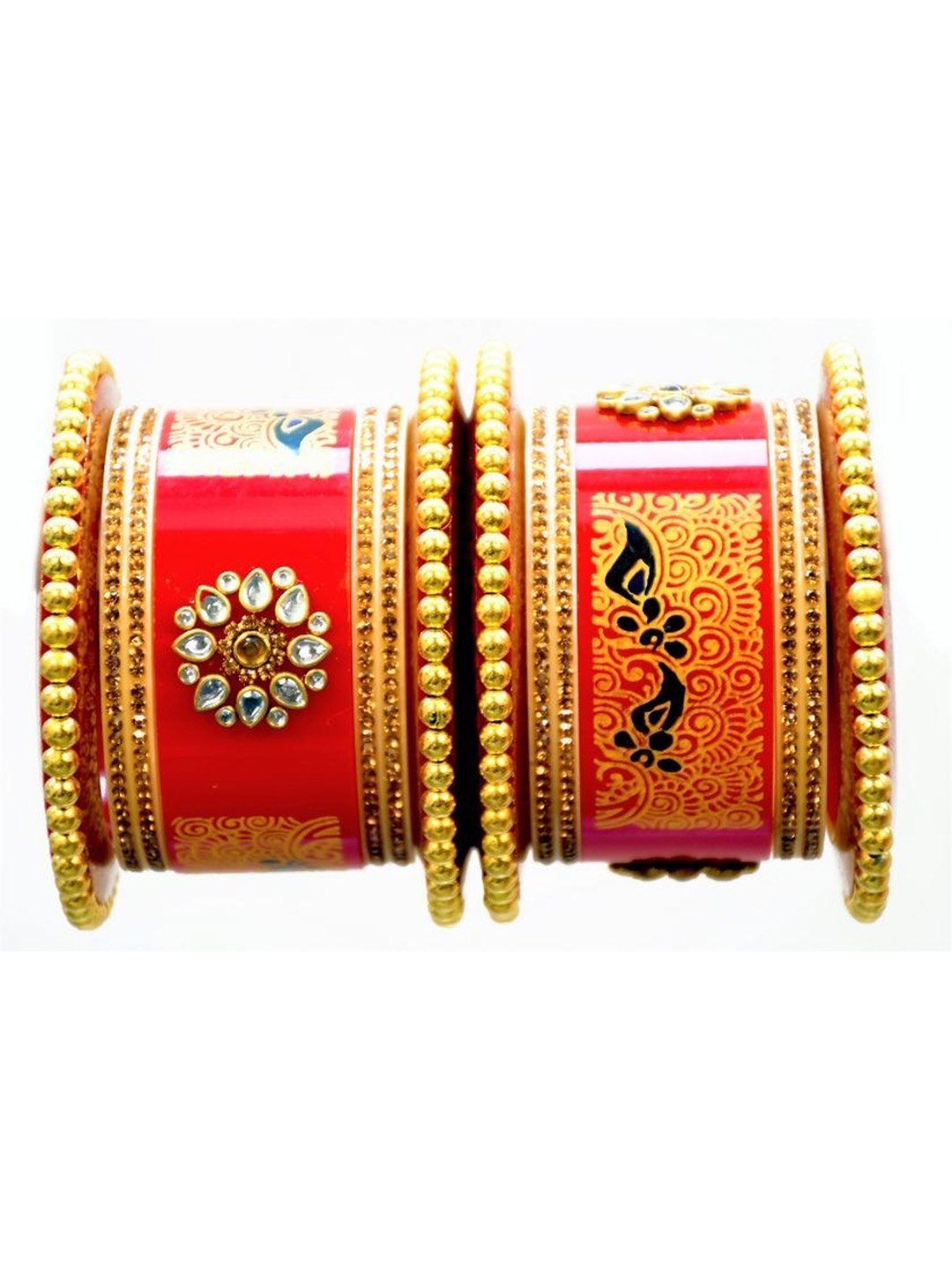 

Align Set Of 2 Gold-Plated AD-Studded & Beaded Chuda Bangles