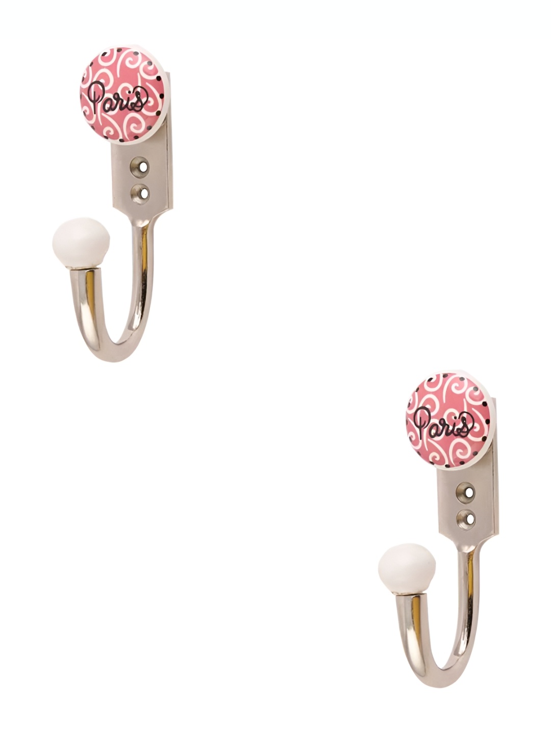 

IndianShelf Pink & Silver-Toned 2 Pieces Paris Printed Ceramic Wall Hooks