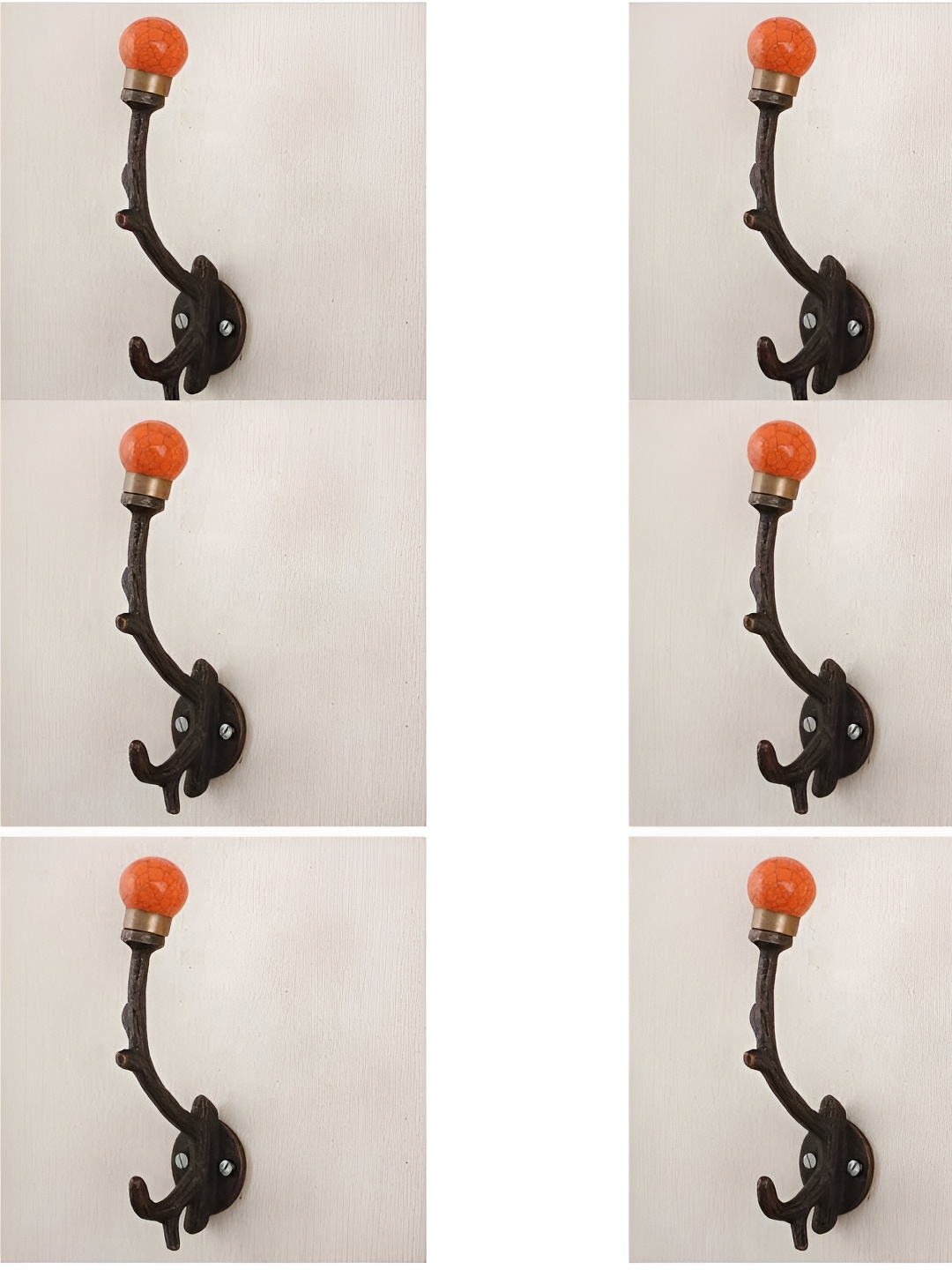 

IndianShelf Orange & Brown 6 Pieces Ceramic Crackle Tree Wall Hooks