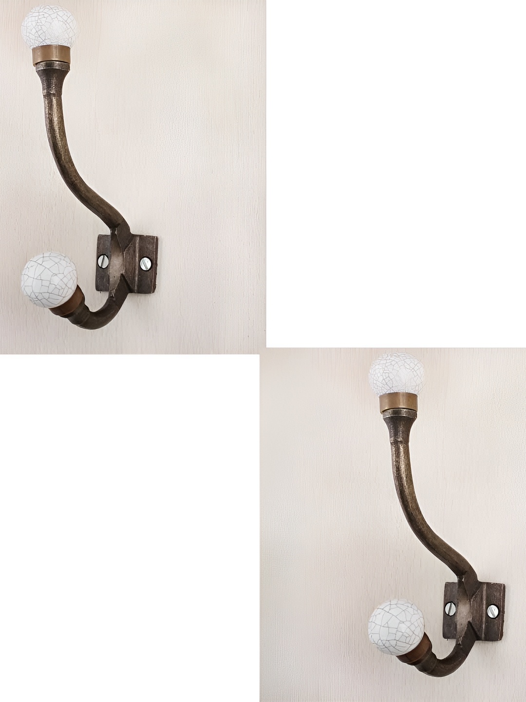 

IndianShelf White & Bronze 2 Pieces Crackle Printed Ceramic Wall Hooks