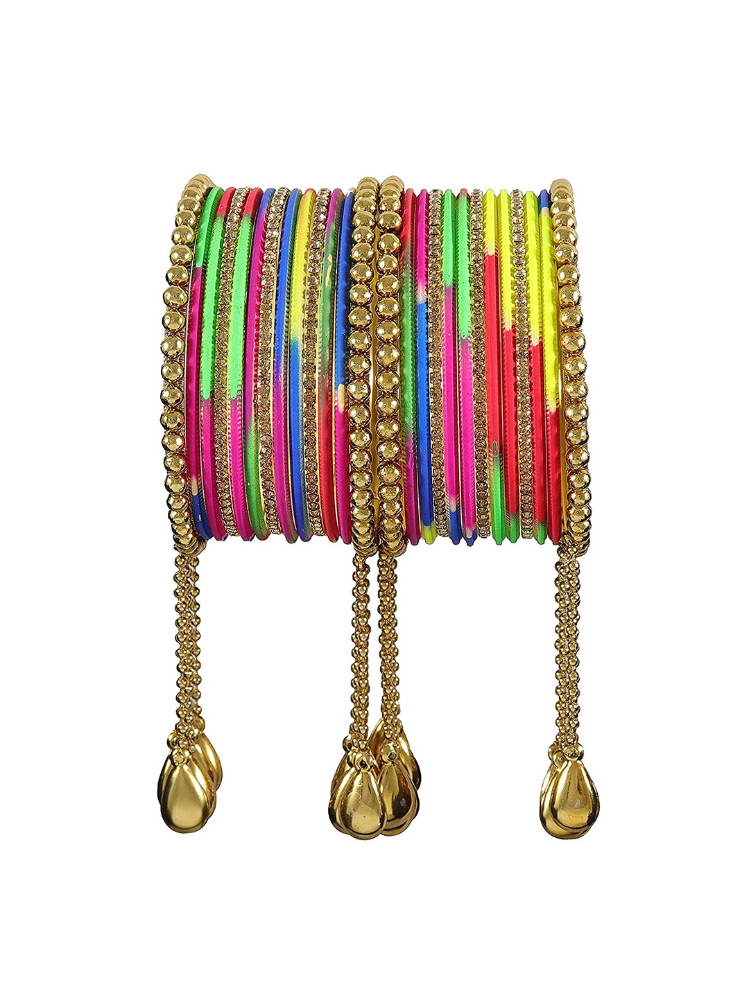 

ZULKA Set Of 26 Stone Studded & Beaded Bangles, Gold