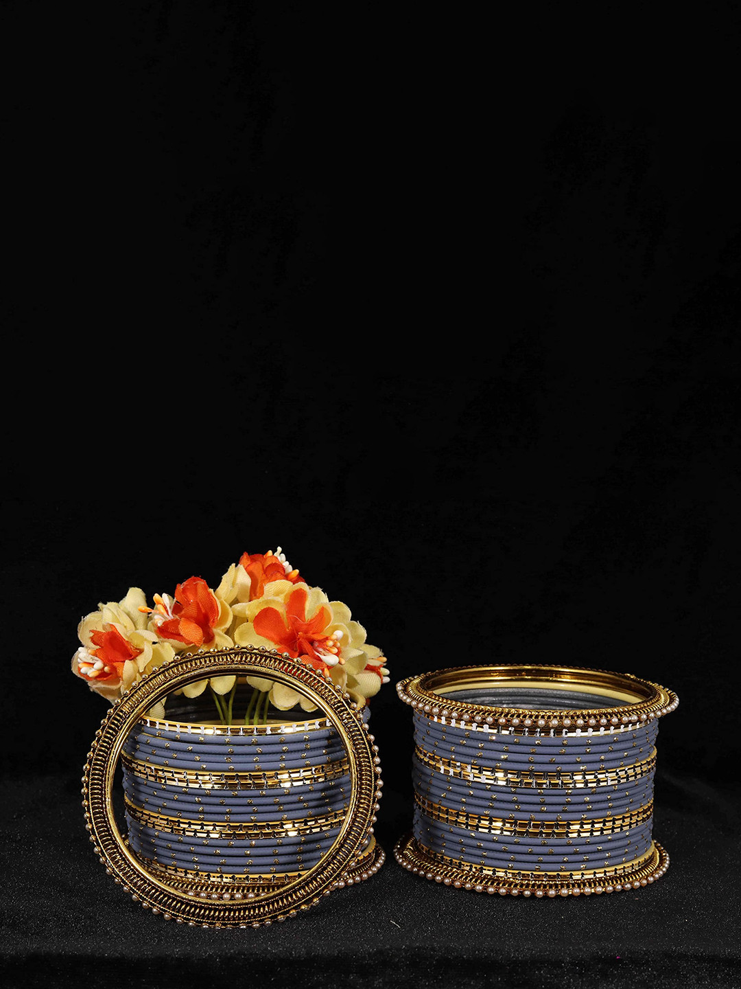 

ZULKA Set Of 40 Non-Precious Dotted and Pearls Traditional Bangle, Green