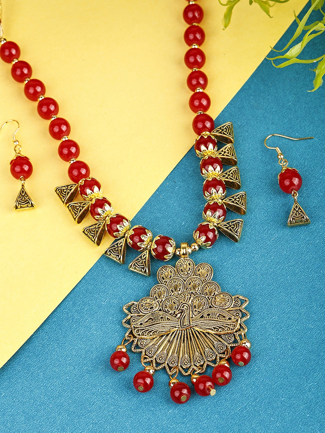 

SUNHARI Beaded Peacock Design Jewellery Set, Gold