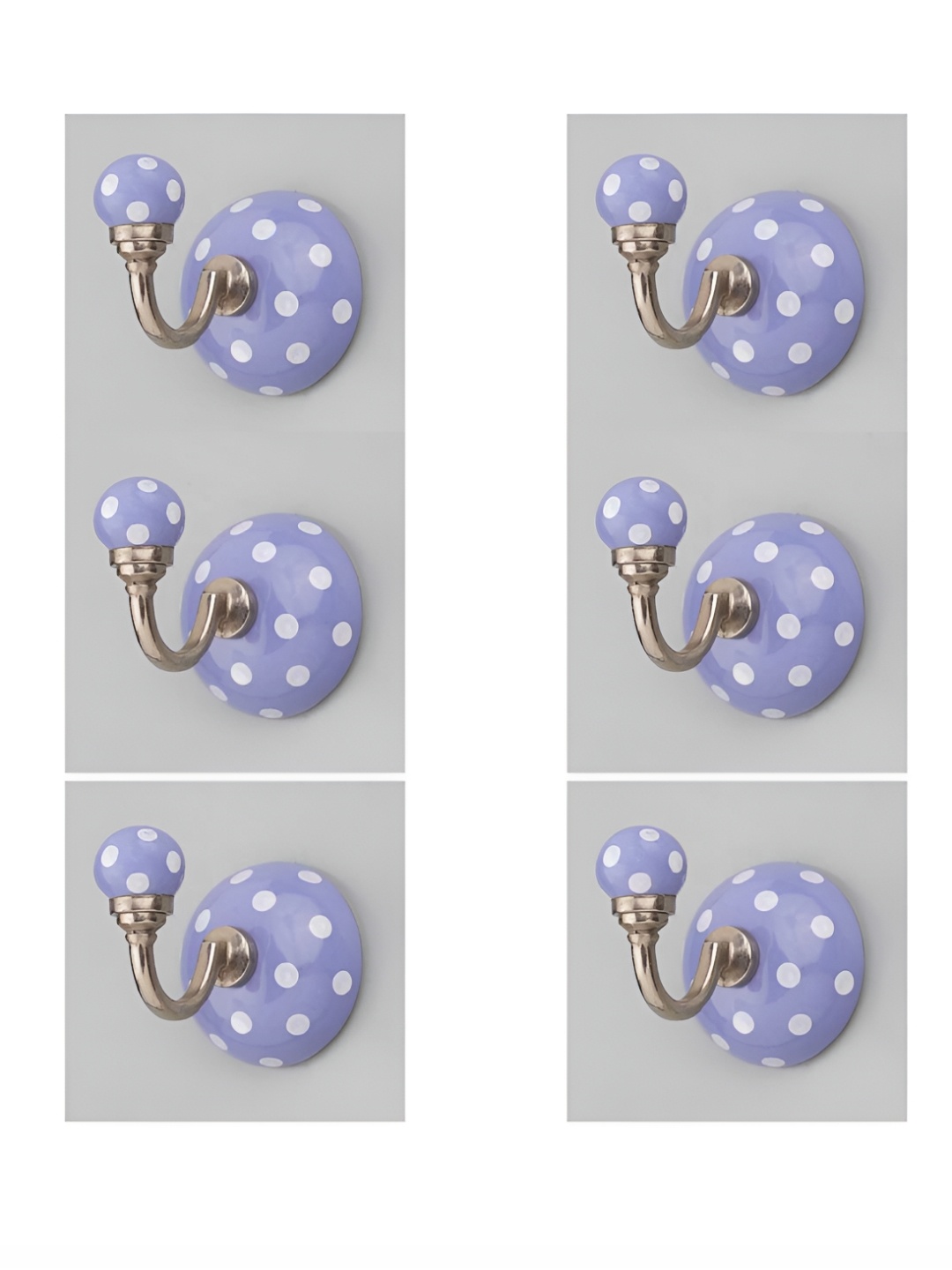 

IndianShelf Blue & White 6 Pcs Dotted Printed Ceramic Wall Hooks