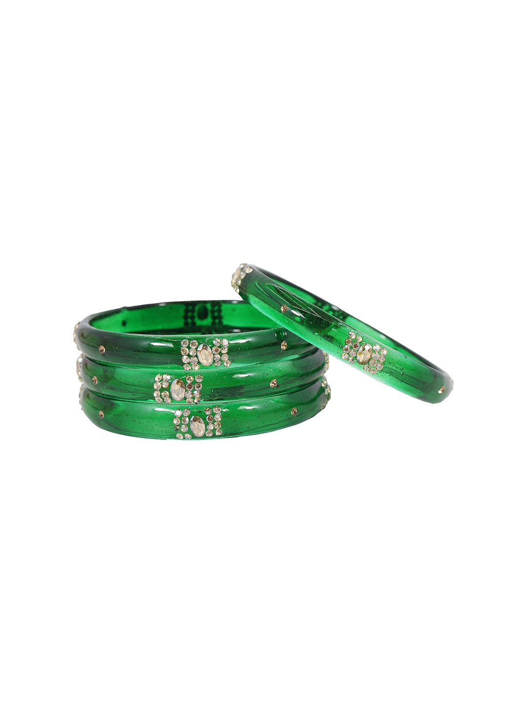 

ZULKA Set of 4 Zircon Gemstone Studded Glass Bangles, Green