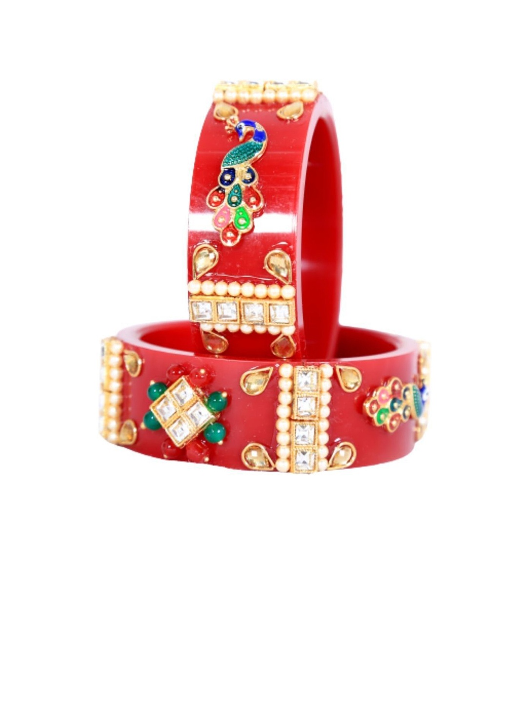 

Align Set Of 2 Gold-Plated Stone-Studded & Beaded Chuda Bangles