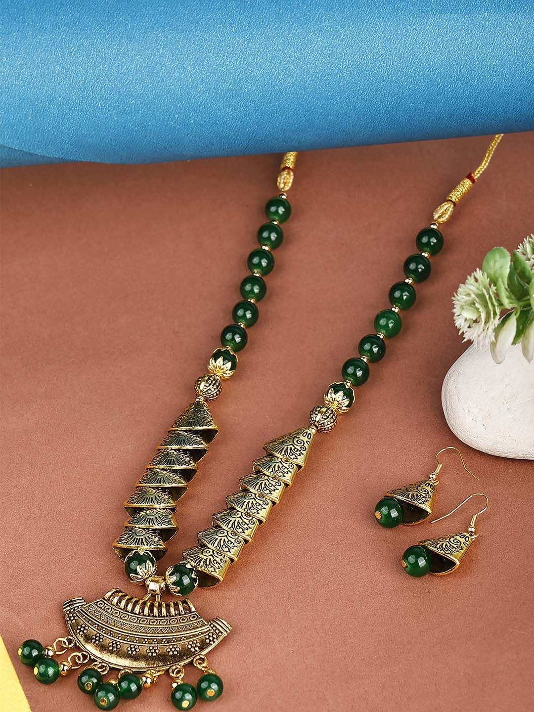 

SUNHARI Pearl-Beaded Necklace & Earrings, Green