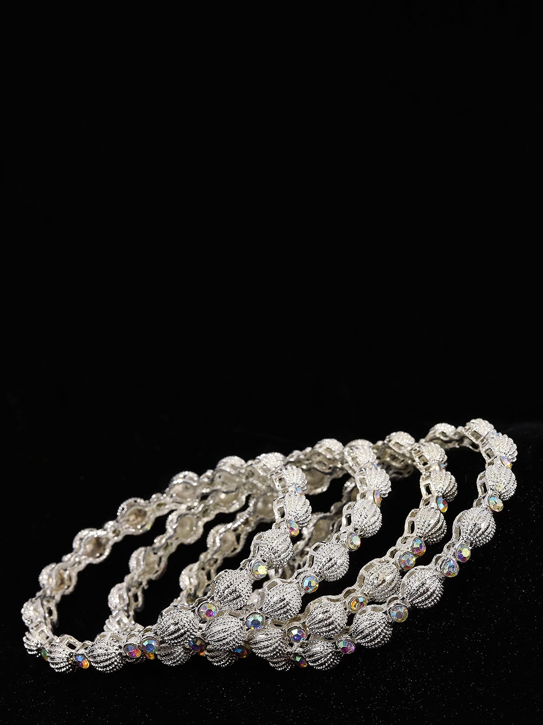 

ZULKA Set of 4 Metal with Zircon Gemstone Kada Bangles, Silver