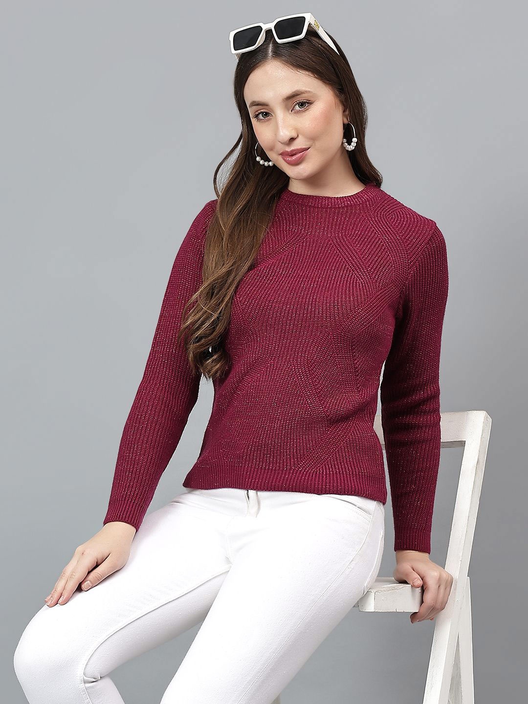 

Cantabil Women Ribbed Pullover, Maroon