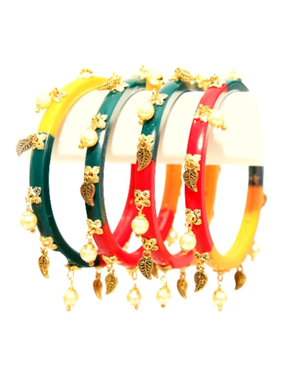 

Align Set Of 4 Gold-Plated Stone-Studded & Beaded Chuda Bangles