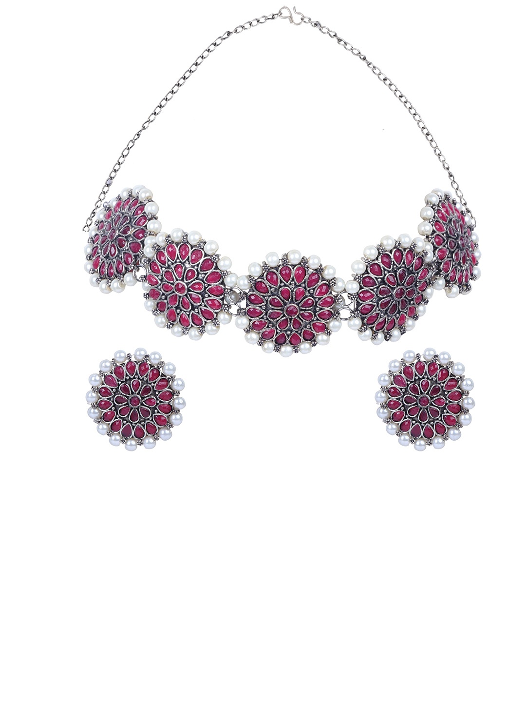 

SUNHARI Stone Studded & Beaded Jewellery Set, Silver