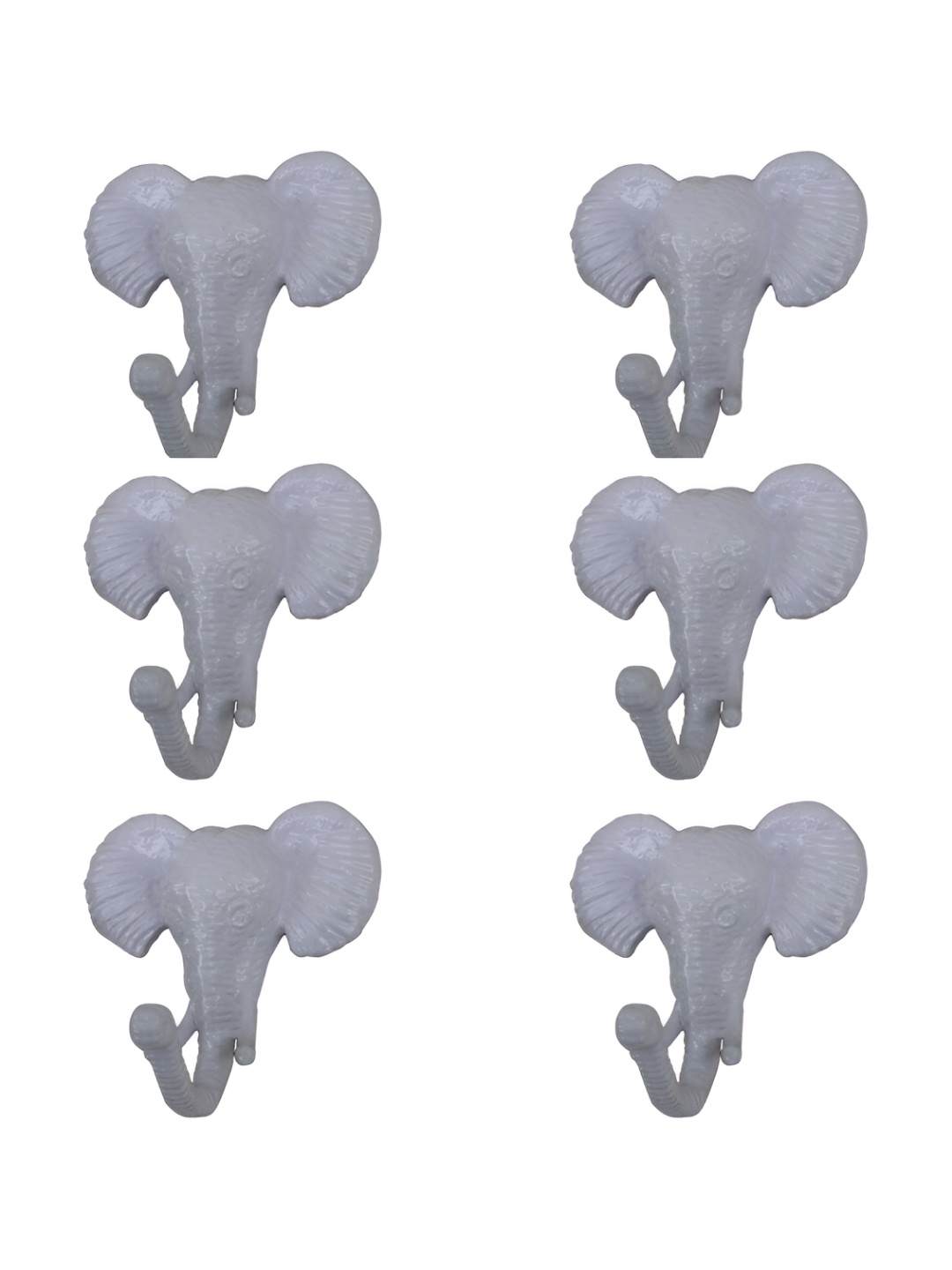 

IndianShelf Off white 6 Pieces Elephant Textured Ceramic Wall Hooks