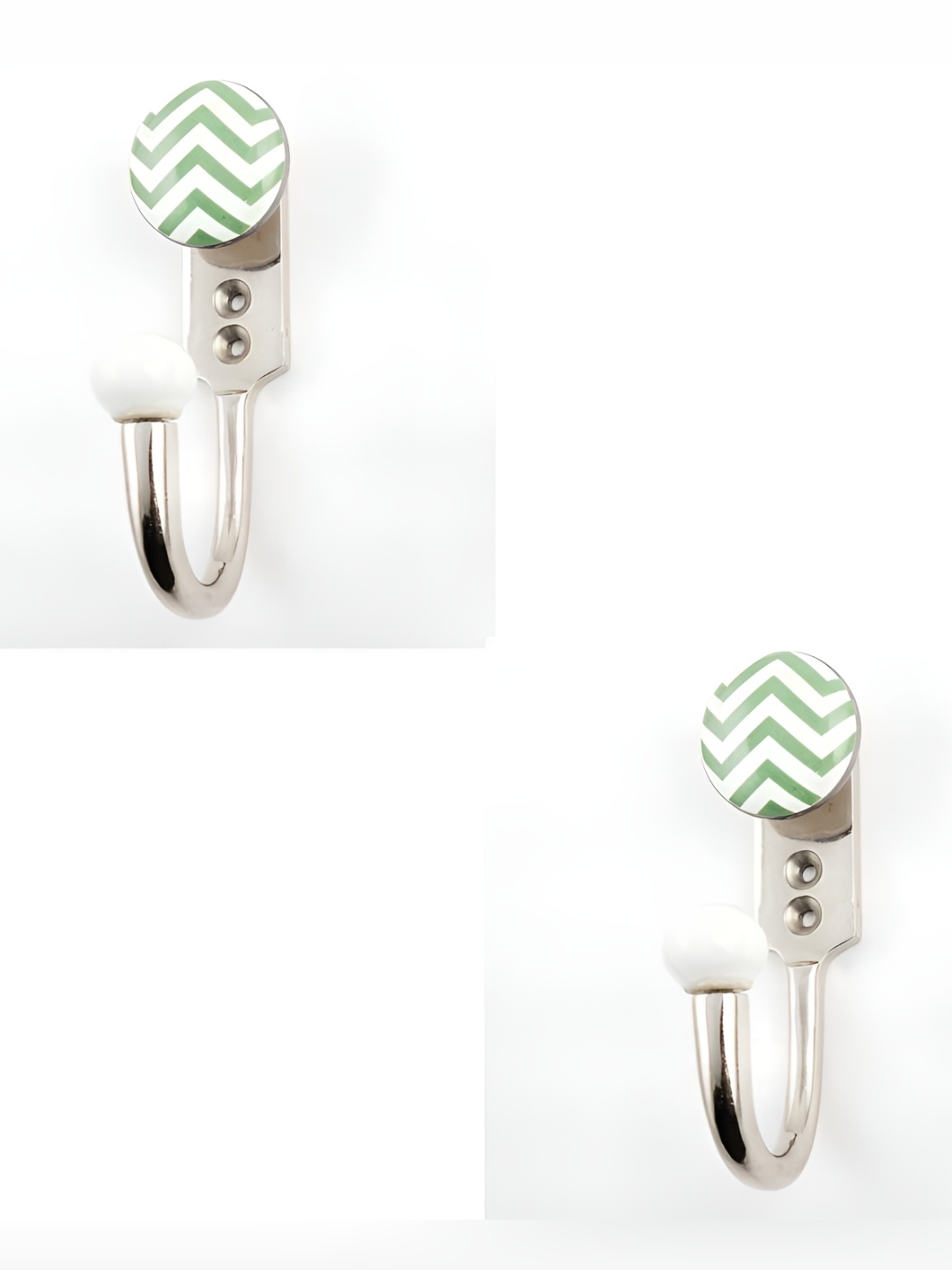 

IndianShelf Green & White 2 Pieces Stripped Ceramic Wall Hook