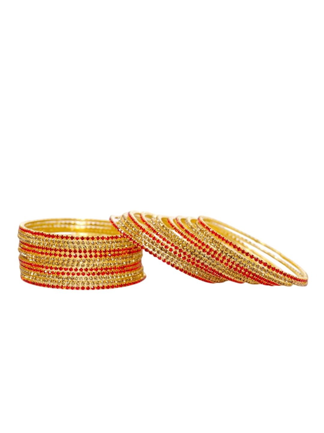 

ZULKA Set of 30 Alloy Artificial Stones and Beads Studded Bangles, Gold