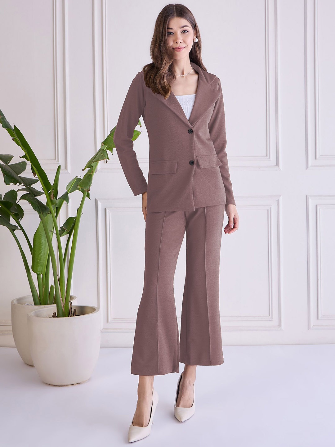 

WESTHOOD Lapel Collar Long Sleeves Blazer With Trouser, Mauve