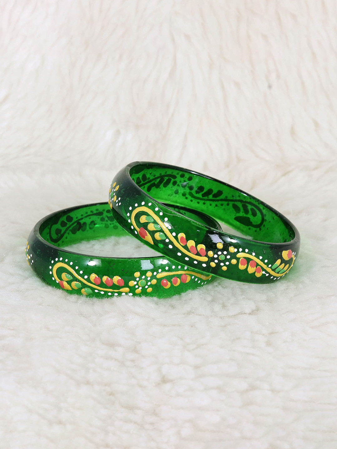 

ZULKA Set of 2 Stylish Glass Kada with Colorful Polka Dots, Green